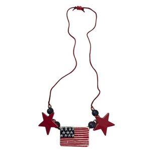 Vintage ceramic USA flag and stars necklace